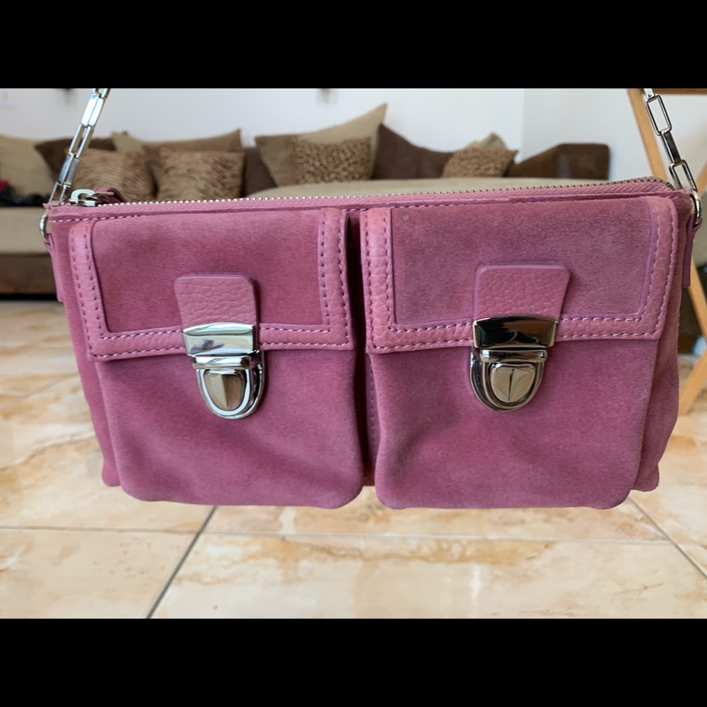Small fuchsia suede bag by Banana Republic